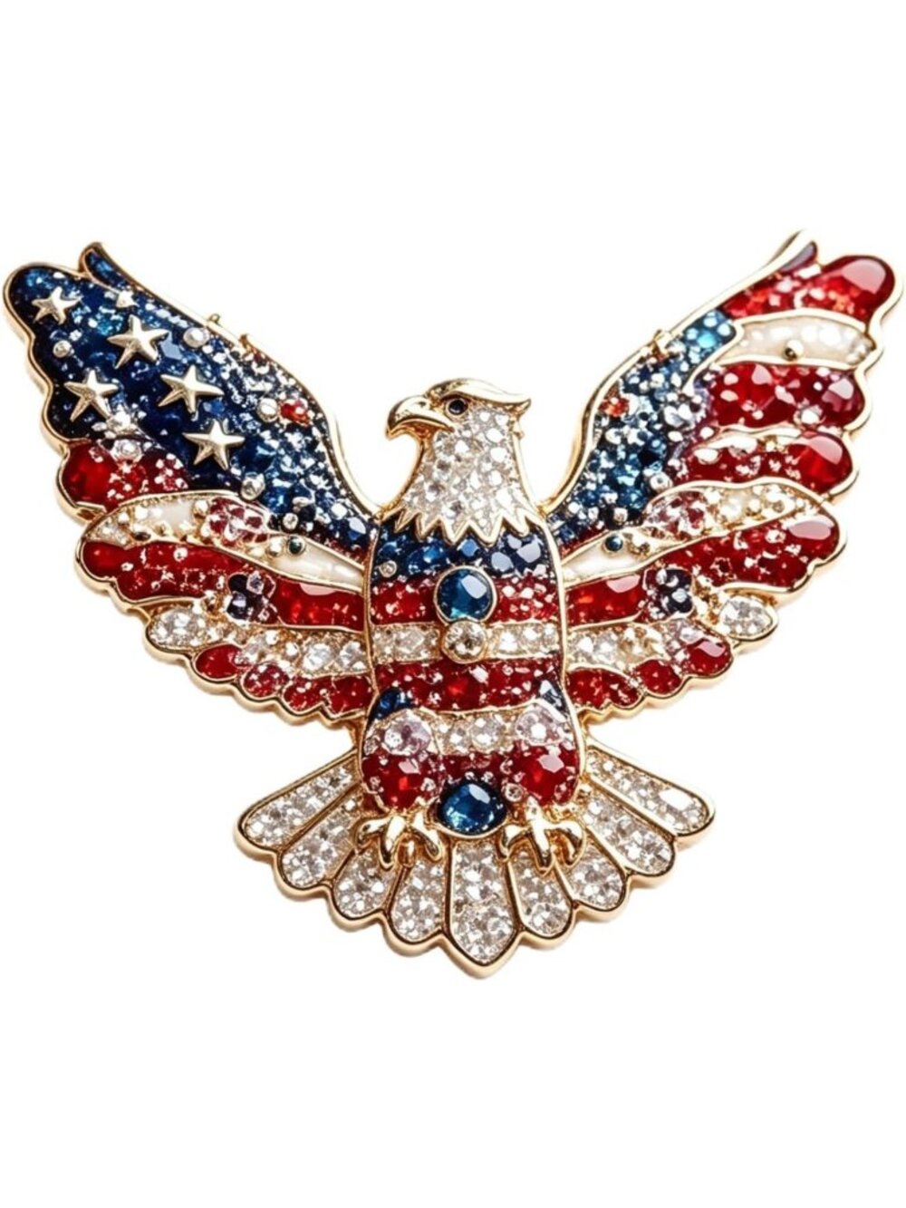 Patriotic Eagle Enamel Brooch Pin with Rhinestones - 250th Anniversary Jewelry